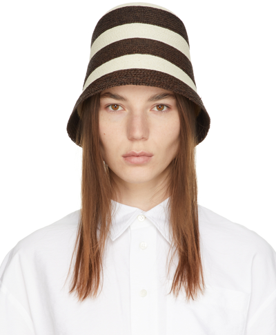 's Max Mara Brown & Beige Striped Orma Beach Hat In 002 Dark Bown