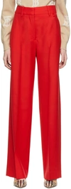 BURBERRY RED WOOL MOTIF TROUSERS