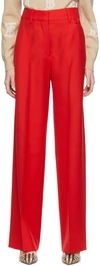 Burberry Red Wool Motif Trousers In Bright Red