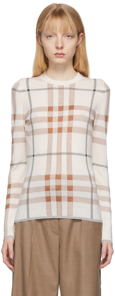 Burberry Wool And Silk-blend Checked Jumper In Beige