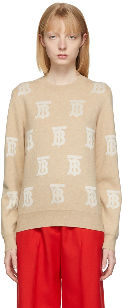 Burberry Saskia Tb Monogram Wool Blend Sweater In Light Camel
