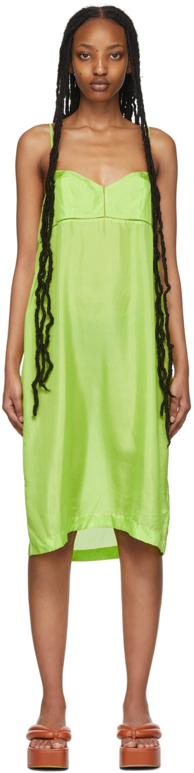 Dries Van Noten Ladder-stitch Silk Slip Dress In 629 Neon Green