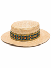 Borsalino Magiostrina Braided Straw Boater Ethnic Hatband In Beige