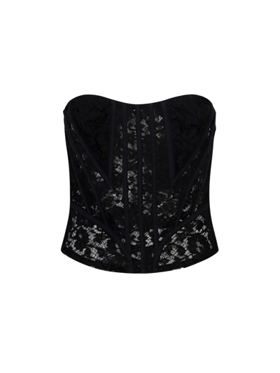 Dolce & Gabbana Lace Bustier With Laces And Eyelets - Atterley In Black