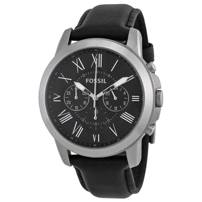 Fossil Grant Black Dial Black Leather Mens Watch Fs4812