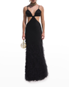 Cult Gaia Cutout-detail Feather-trimmed Long Dress In Black