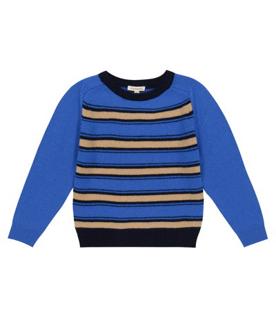 Caramel Kids' Poa Striped Cashmere Sweater In Azure Blue