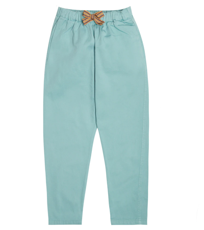 Caramel Kids' Erica Cotton Pants In Turquoise Twill