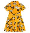 Mini Rodini Printed Velvet Cotton Dress In Yellow