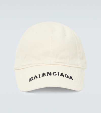 Balenciaga Logo Cotton Baseball Cap In Chalky White/black