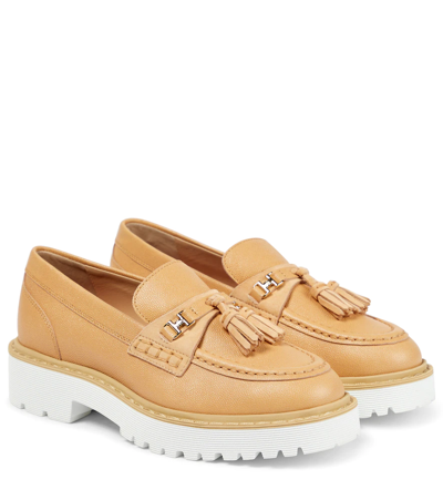 Hogan Leather Loafers In Beige