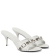 Balenciaga Cagole Lambskin Buckle Slide Sandals In 9081 White/crysta