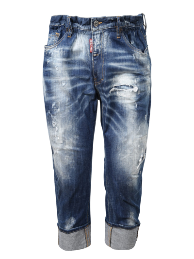 Dsquared2 Cropped Distressed-effect Jeans In Blue