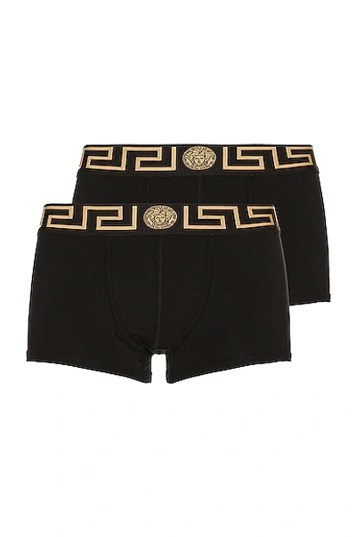 Versace Pack Of Two Logo Cotton-blend Boxer Briefs In Black + Black