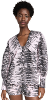 Ganni Printed Cotton Poplin Blouse In Light Lilac