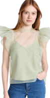 Simkhai Corina Organza Ruffle Sleeve Top In Marsh