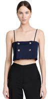 Rosie Assoulin Pleated Easy Double-breasted Crop Top In Navy