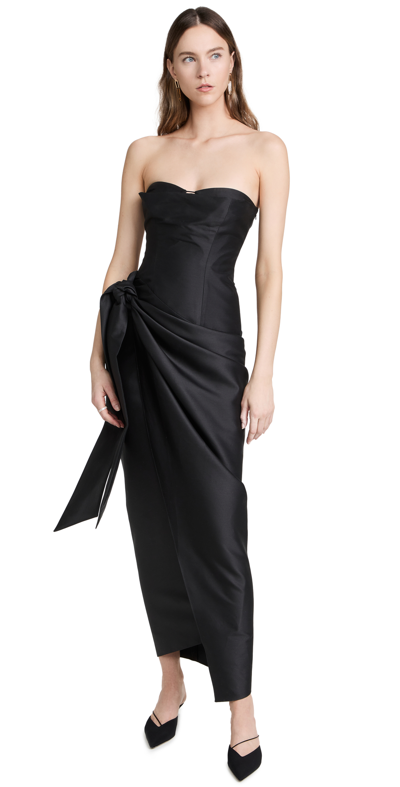 rosie assoulin black strapless midi dress Rosie Assoulin Uniana Mikado Knot Midi Dress In Black