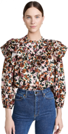 SOMETHING NAVY FLORAL RUFFLE BLOUSE