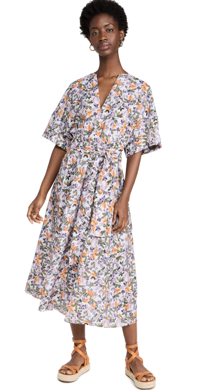 Vince Wisteria Vine Cuffed-sleeve Belted Maxi Dress In Multicoloured