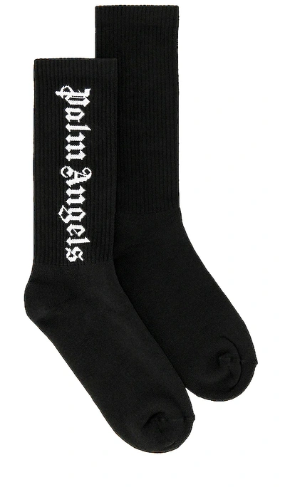 Palm Angels Black Vertical Logo Cotton-blend Socks In Multi