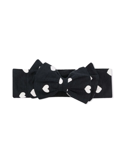 Monnalisa Kids' Bow-detail Heart-print Headband In Black + Cream