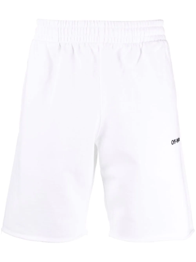 Off-white Logo-print Cotton Track Shorts In White
