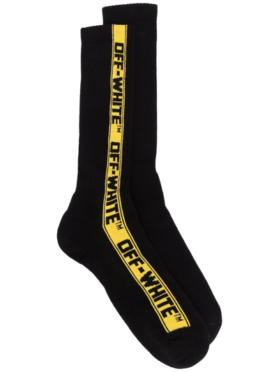 Off-white Industrial Belt Logo-tape Cotton-blend Socks In Black