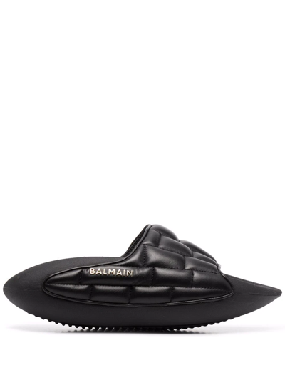 Balmain B It Quilted Leather Slide Sandals In Noir (black)