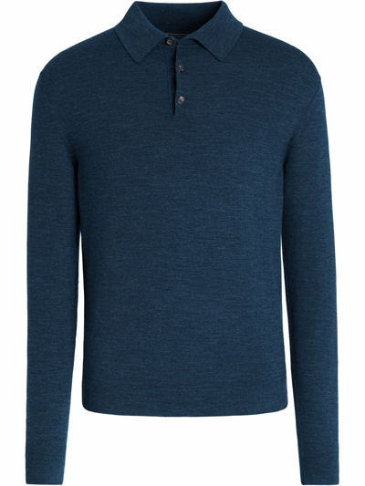 Ermenegildo Zegna Long-sleeve Knitted Polo Shirt In Blue