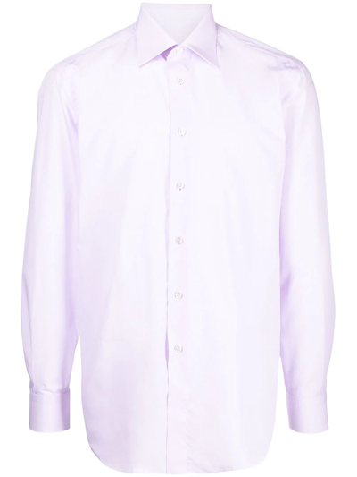 Brioni Long-sleeve Cotton Shirt In Purple