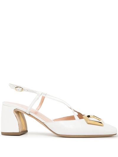 Rupert Sanderson Square Toe Banana Heel Pumps In White