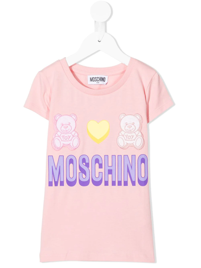 Moschino Kids' Teddy Bear Print T-shirt In Pink