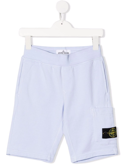 Stone Island Kids' Side Logo-patch Shorts In Blue