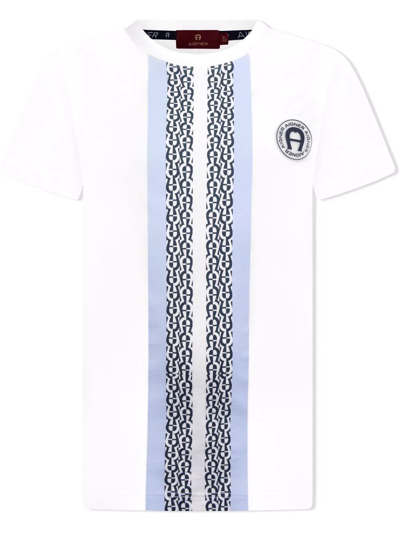 Aigner Kids' Stripe-print Cotton T-shirt In White