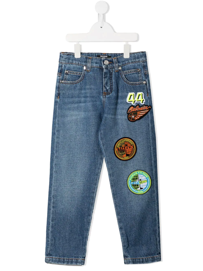 Balmain Teen Logo-patch Straight-leg Jeans In Blue