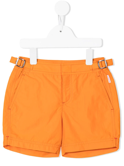 Orlebar Brown Kids' Logo-patch Swim Shorts In Orange