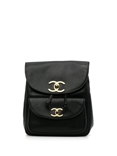 Pre-owned Chanel 1995 Cc Turn-lock Backpack In Black
