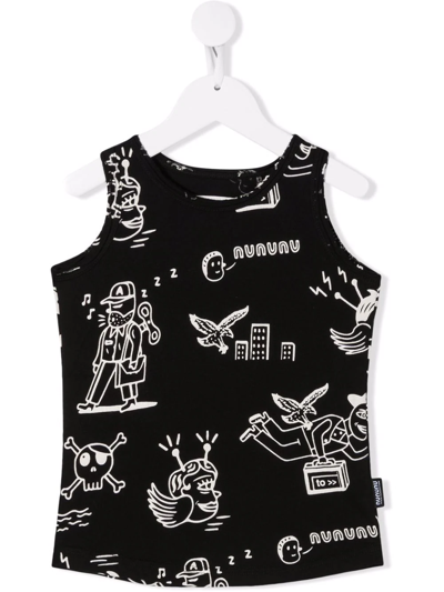 Nununu Kids' Graphic-print Sleeveless Top In Black