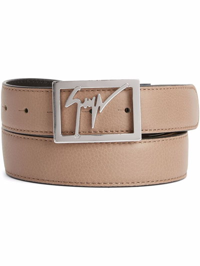 Giuseppe Zanotti Pebbled Logo Buckle Belt In Brown