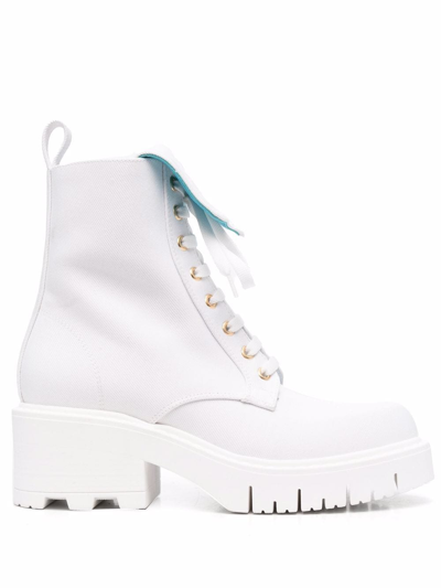 Chiara Ferragni Logo-embossed Lace-up Boots In White