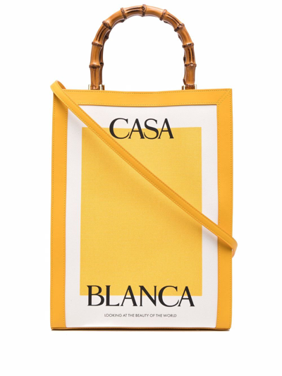 Casablanca Logo-print Bamboo-handle Tote Bag In Yellow