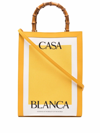 Casablanca Logo-print Bamboo-handle Tote Bag In Multi