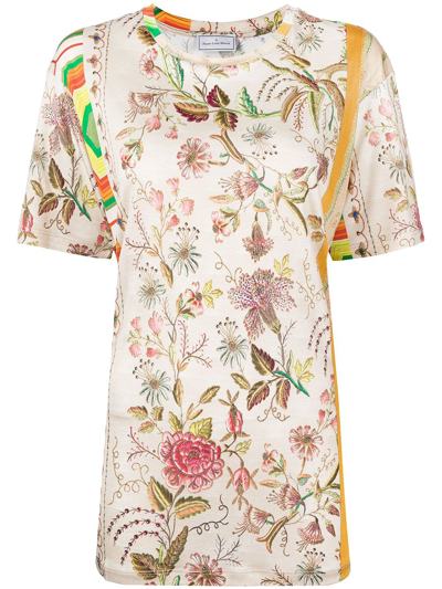 Pierre-louis Mascia Floral-print Silk T-shirt In Brown