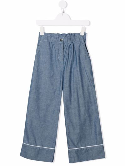 Moncler Kids' Contrasting Pipe-trim Trousers In Blue