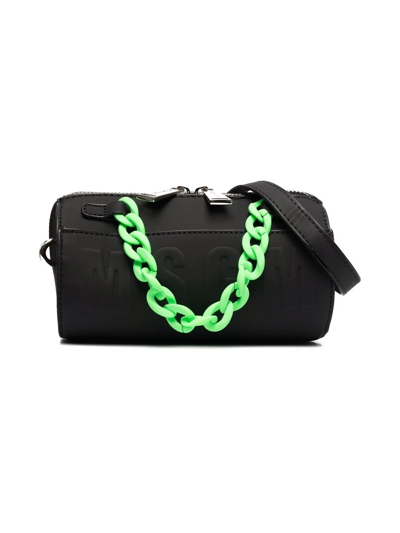 Msgm Kids' Embossed-logo Chain-detail Shoulder Bag In Black