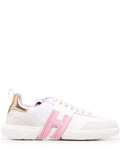 Hogan Trainers 3r In Pelle Bianca Interno Lilla H Rosa In Grey,white