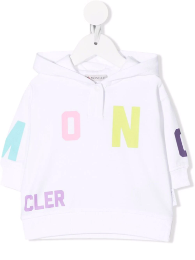 Moncler Babies' All-over Logo Lettering Hoodie In White