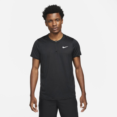 Nike Court Dri-fit Advantage Tennis Half Zip Short Sleeve Top In Black