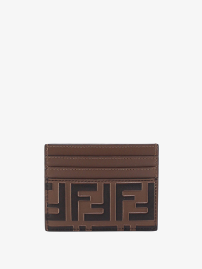 Fendi Brown Ff Logo Leather Card Holder